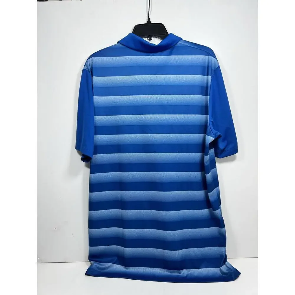Adidas Golf Polo Shirt Men’s Large Performance Blue Stripe Lightweight